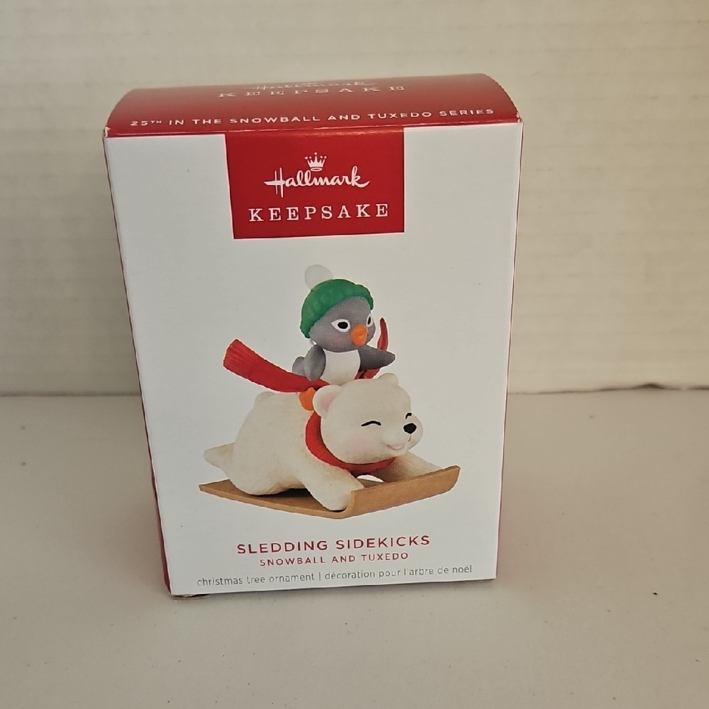 Hallmark Keepsake 2025 White, Red, Green Sledding Sidekicks Ornament